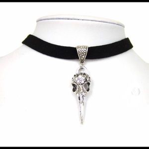 Antique Silver Plated Raven Skull Choker